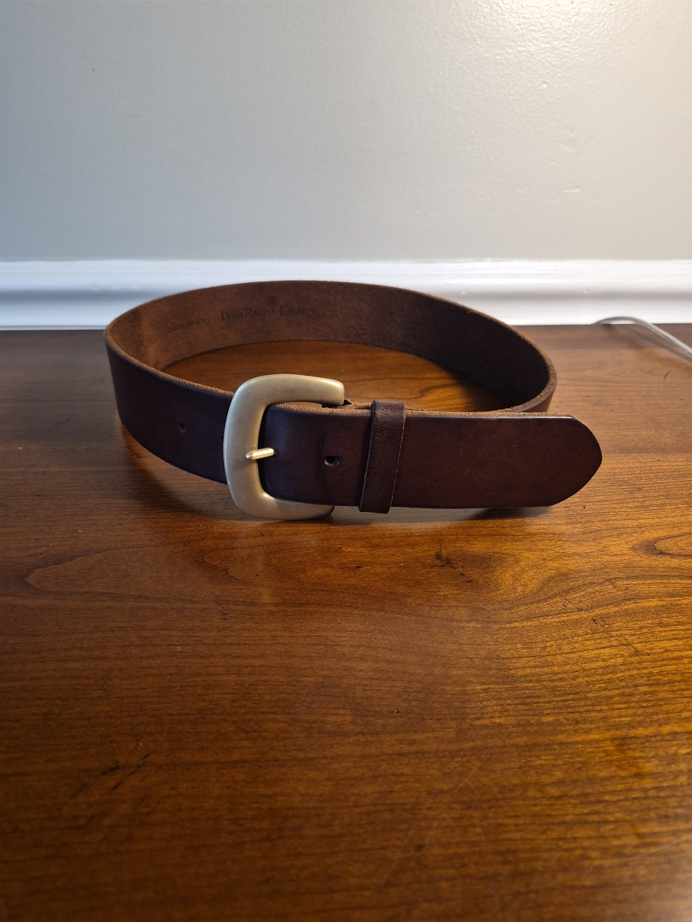 Vintage Ralph Lauren Dark Brown Leather Belt with Matte Brass Buckle Size 30